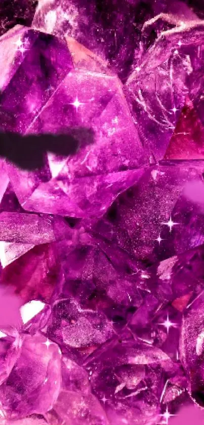 Vibrant purple gemstone wallpaper with sparkling crystals.