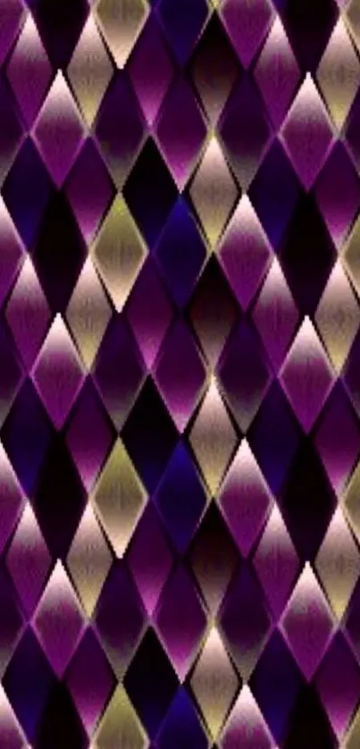 Vibrant purple diamond pattern wallpaper with geometric design.