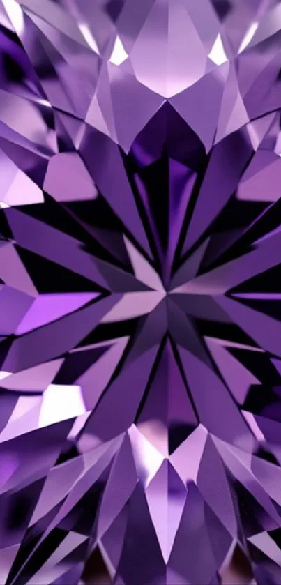 Vibrant purple geometric wallpaper with crystal patterns.