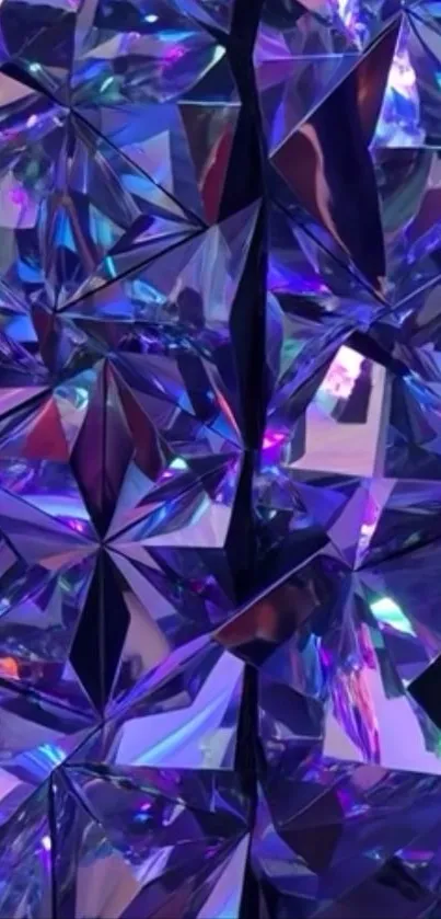 Vibrant purple geometric design with faceted shapes.