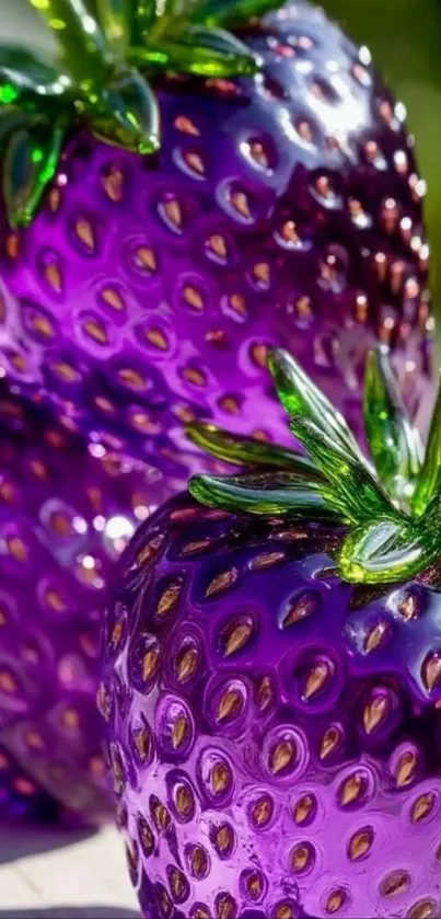 Vibrant purple glass strawberries in artistic design.