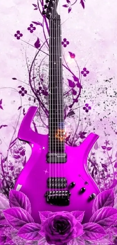 Purple guitar with floral background mobile wallpaper.