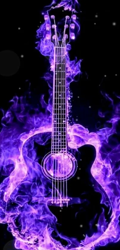 Purple guitar in flames mobile wallpaper.