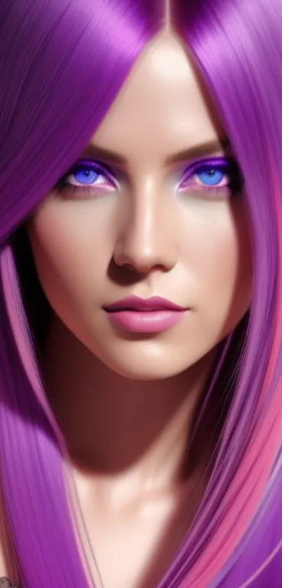 Artistic wallpaper of a woman with vibrant purple hair.