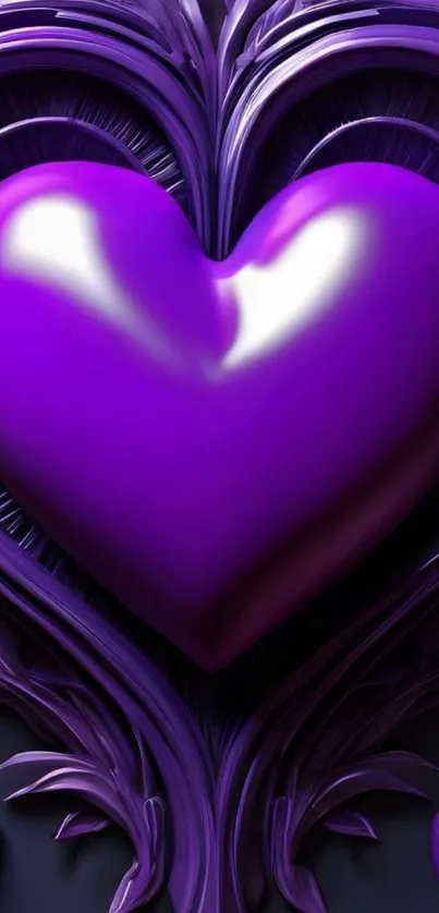 Purple heart design with glossy finish and intricate details.