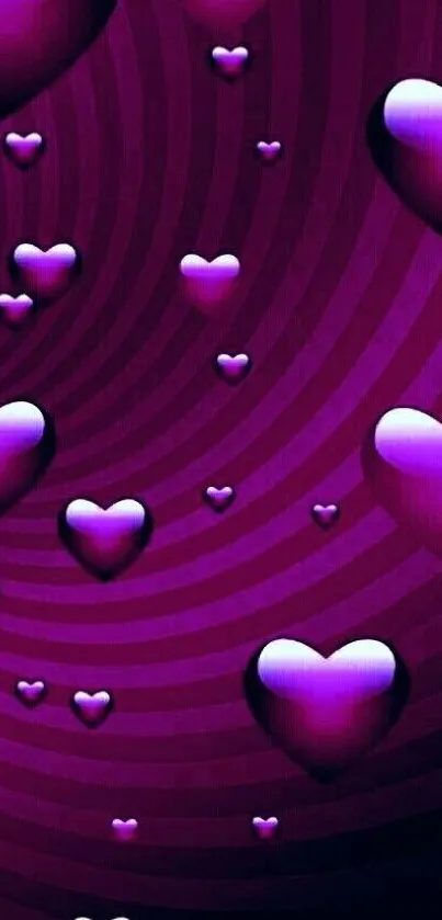 Vibrant purple wallpaper with glowing hearts on a dark swirl background.