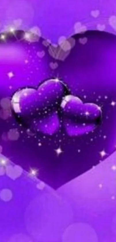 Vibrant mobile wallpaper with sparkling purple hearts.