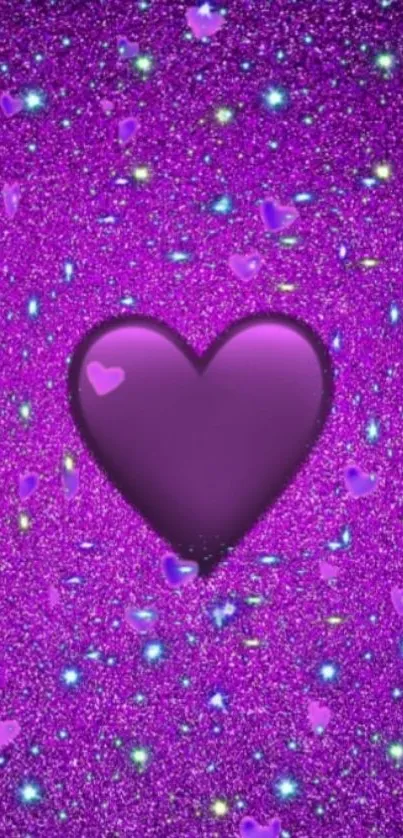 Purple heart on sparkling glitter background wallpaper.