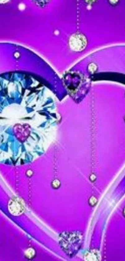 Vibrant purple heart wallpaper with shining diamonds.