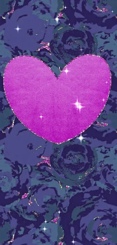 Purple heart on floral background wallpaper.