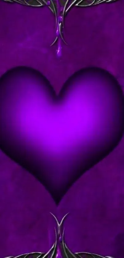 Vibrant purple heart with ornate metallic design mobile wallpaper.