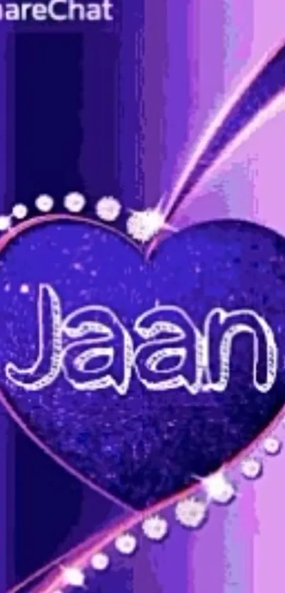 Vibrant purple wallpaper with a heart and 'Jaan' text.