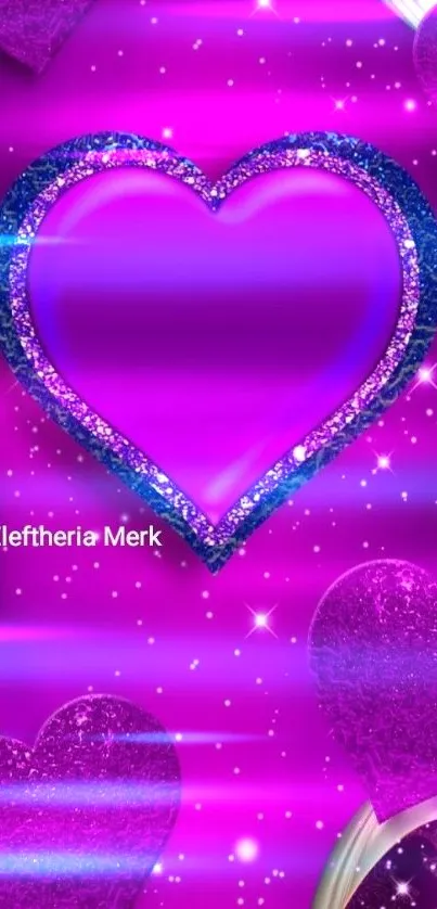 Vibrant purple heart surrounded by glitter.