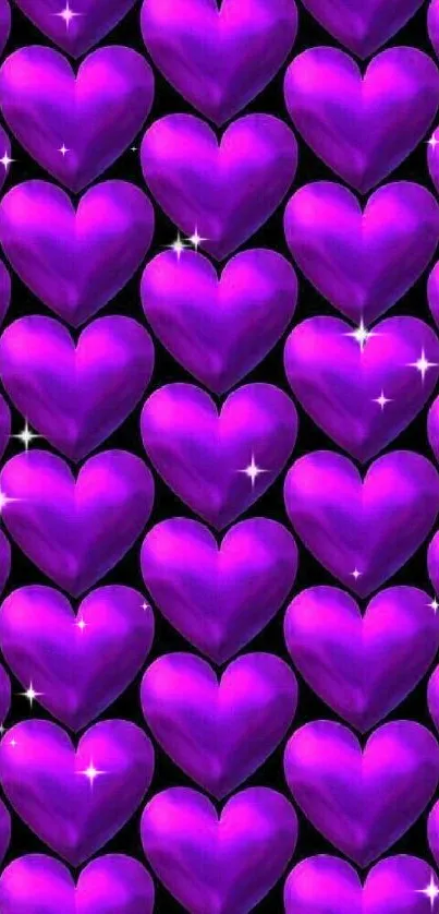 Vibrant purple hearts pattern wallpaper for mobile.