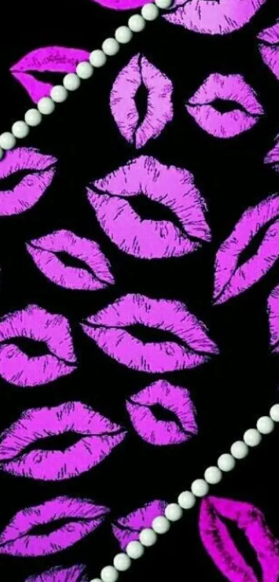 Purple lip prints on black background with stylish design.