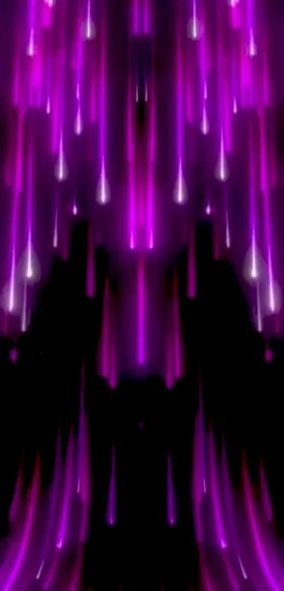 Abstract purple neon light wallpaper with cascading streams.