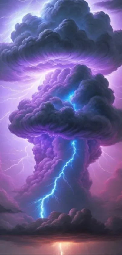 Purple lightning storm with swirling clouds creates dramatic and vibrant visuals.