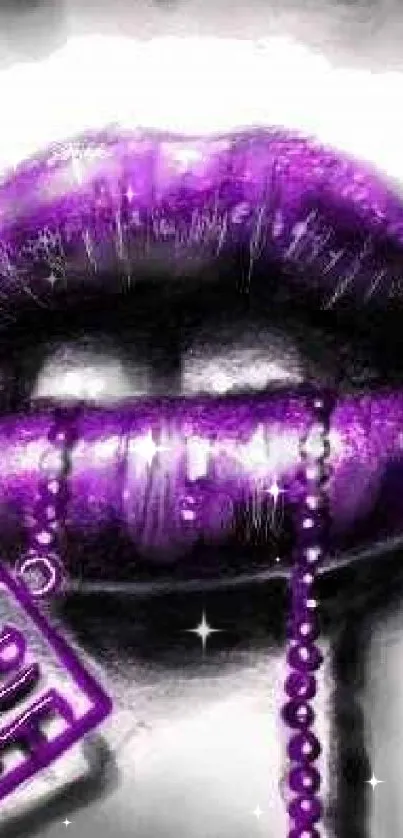 Vibrant purple lips art wallpaper with bold design.