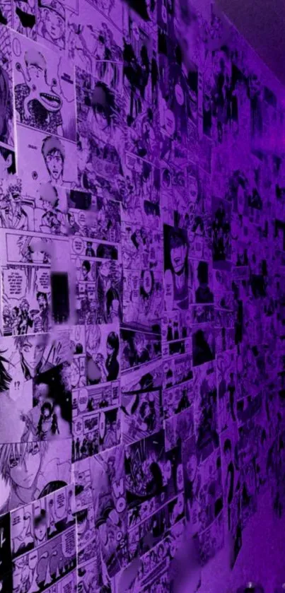 Purple-hued manga comic art wall on mobile wallpaper.