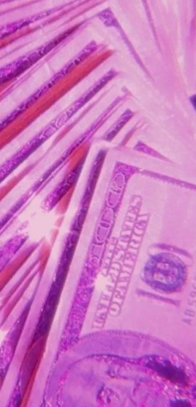 Purple money wallpaper featuring dollar bills with a shimmering effect.