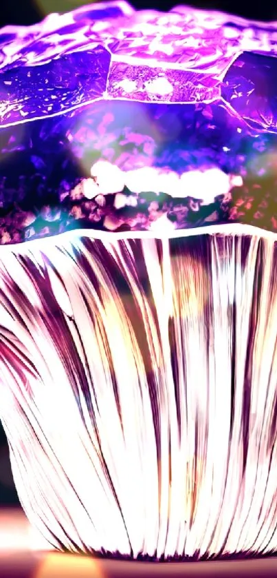 A vibrant purple mushroom art wallpaper for mobile screens.