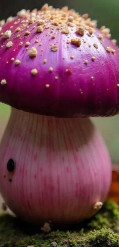 Close-up of a vibrant purple mushroom on moss.