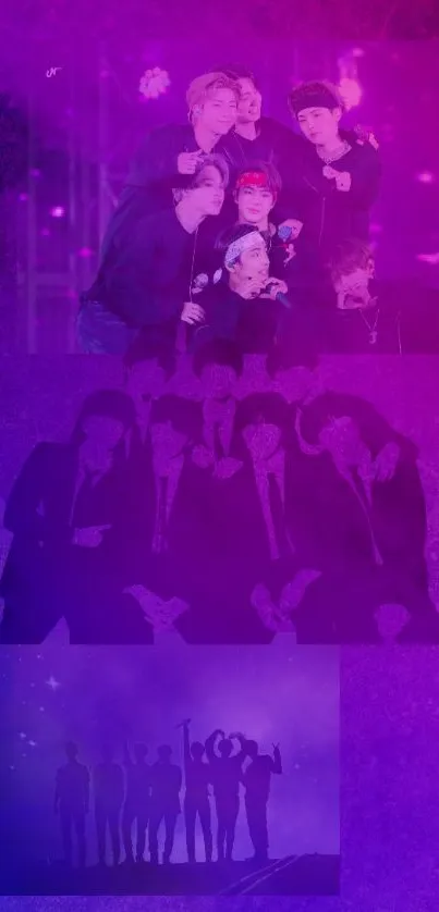 Vibrant purple wallpaper featuring a music group for mobile background.