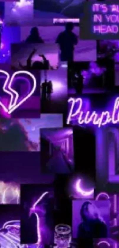 Purple neon aesthetic wallpaper with vibrant glow and artistic elements.