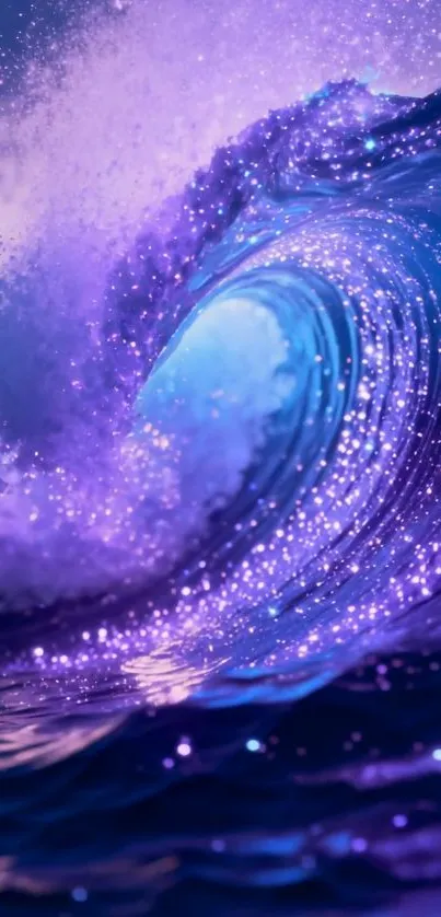 Vibrant purple ocean wave with sparkling details.