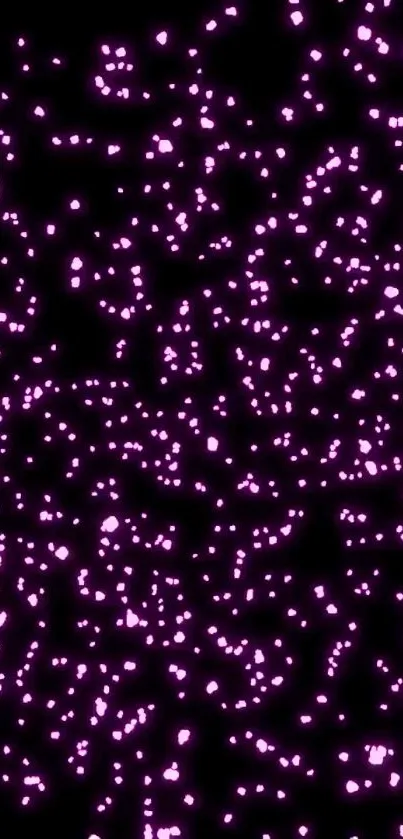 Mobile wallpaper with vibrant purple particles on a dark background.