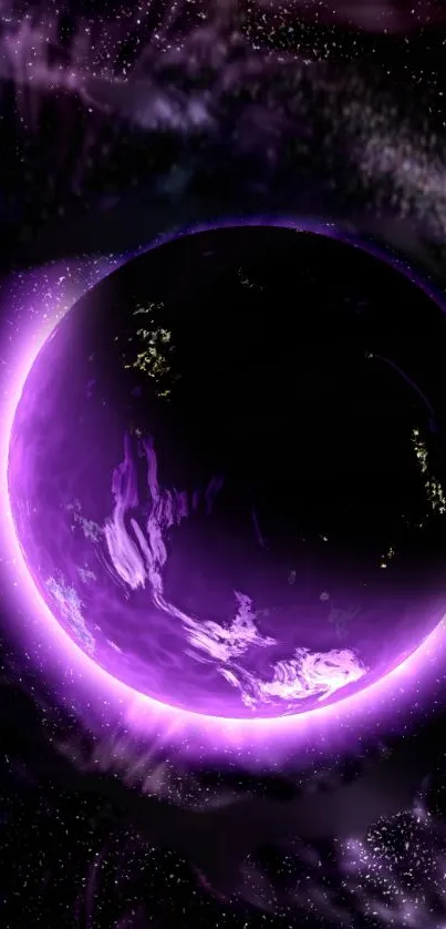 Purple mystical planet wallpaper with a cosmic backdrop.