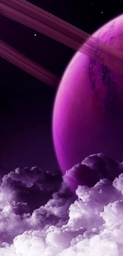 Purple planet and clouds in space wallpaper.