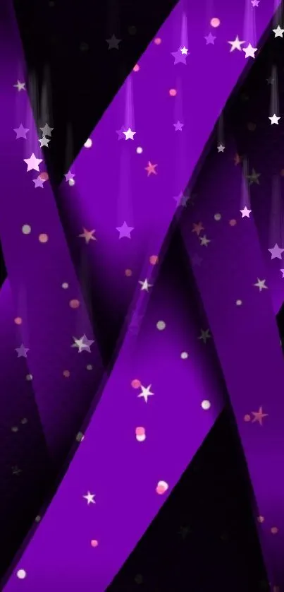 Purple ribbon wallpaper with stars design.