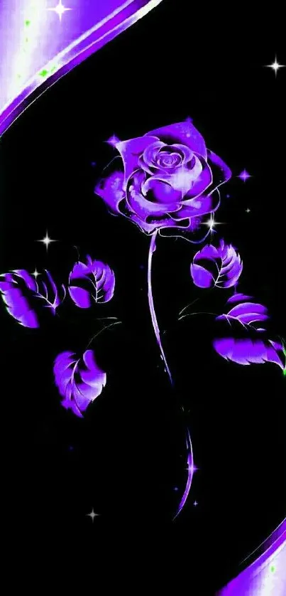 Purple rose art with glowing green accents on black background.