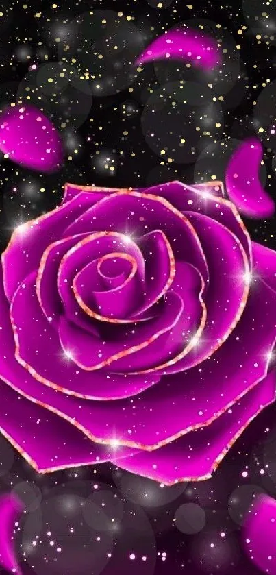 Purple rose on a sparkling cosmic background wallpaper.