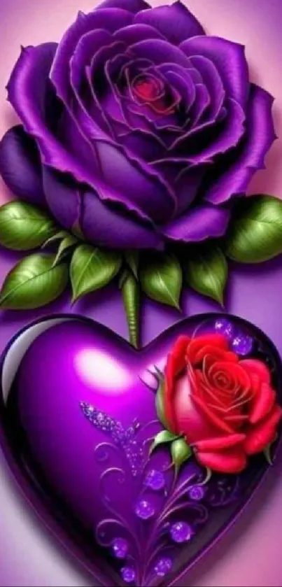 Purple rose and heart artistic wallpaper