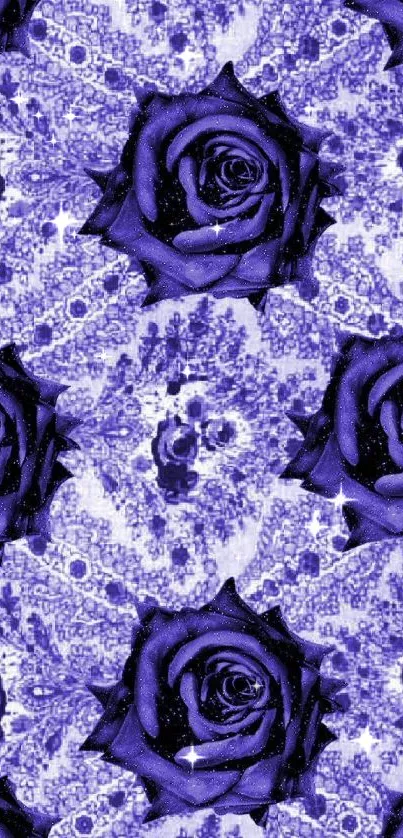 Purple rose pattern wallpaper with elegant lace design.