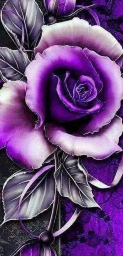 Vibrant purple rose mobile wallpaper with elegant floral design.