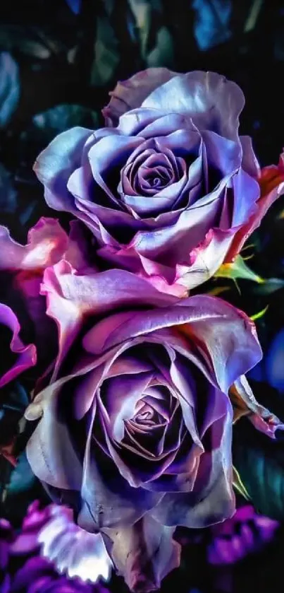 Elegant purple roses with vibrant blooms.