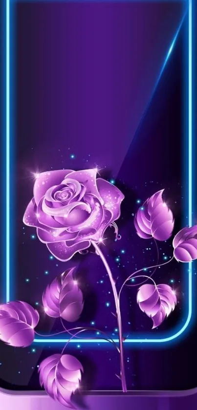 Purple rose with neon glow mobile wallpaper.