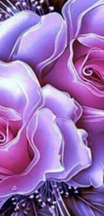 Elegant purple roses mobile wallpaper with vibrant floral design.