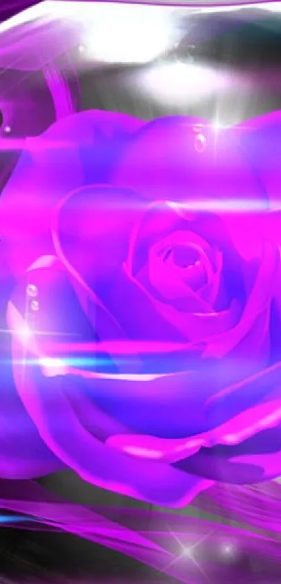 Vibrant purple rose inside a bubble with sparkling effects.