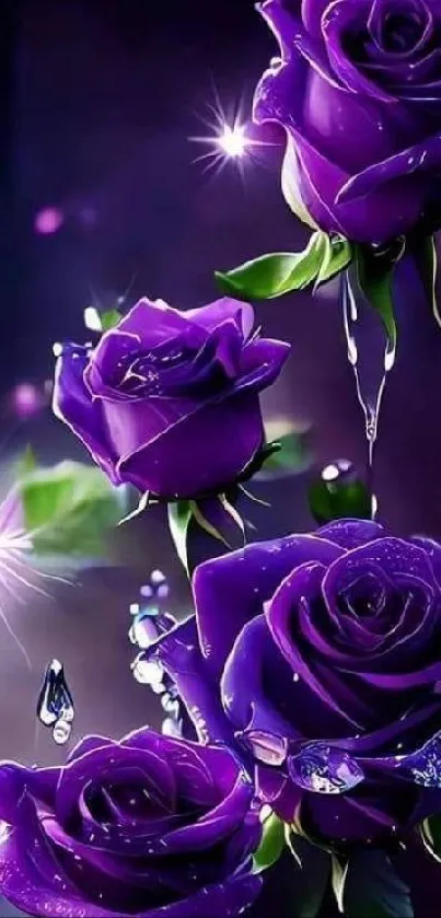 Beautiful wallpaper featuring vibrant purple roses with sparkling accents.