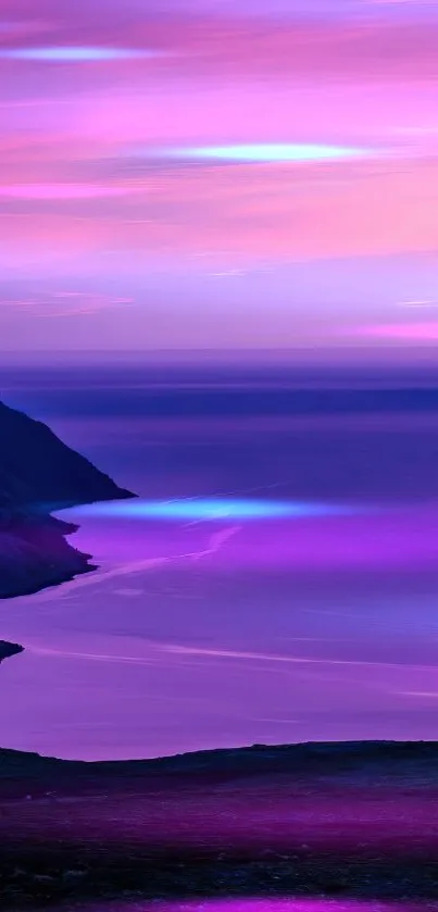 Vibrant purple seascape at sunset, perfect for mobile wallpaper.