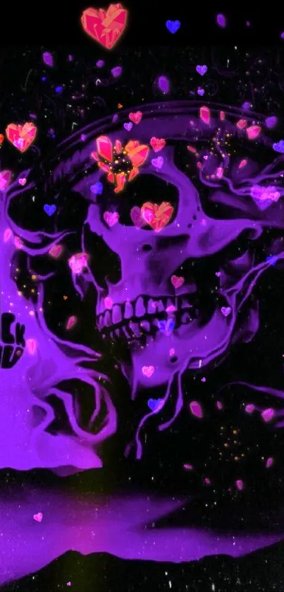 Purple neon skull art wallpaper for mobile.