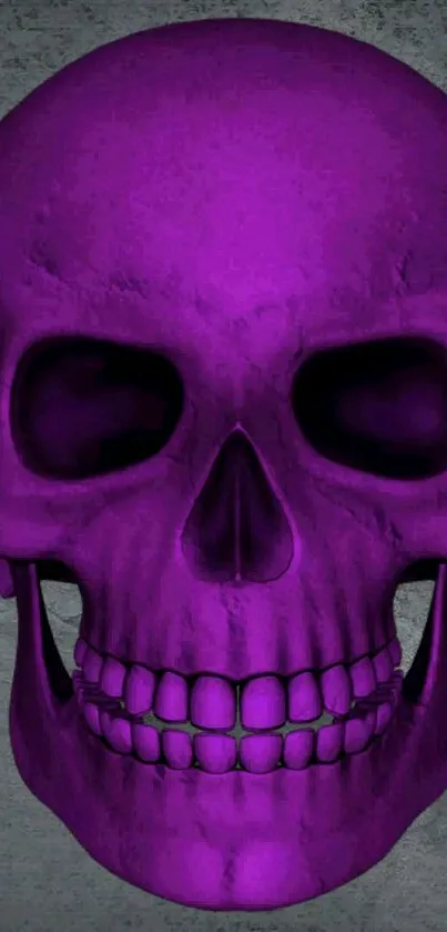 Vibrant purple skull against gray texture.