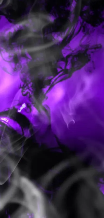 Woman exhales dark smoke against a vibrant purple background.