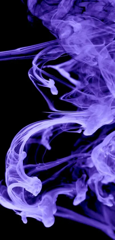 Abstract purple smoke design on a black background, perfect for mobile wallpaper.