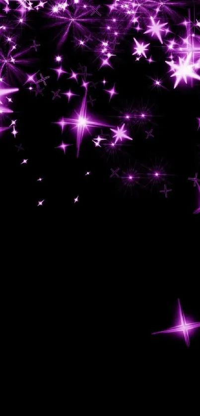 Purple sparkle wallpaper with glowing stars and dark background.