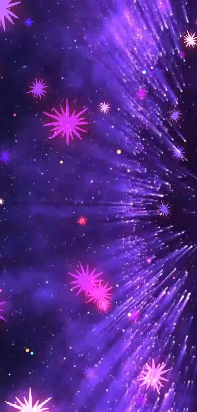 Vibrant purple wallpaper with bright stars.